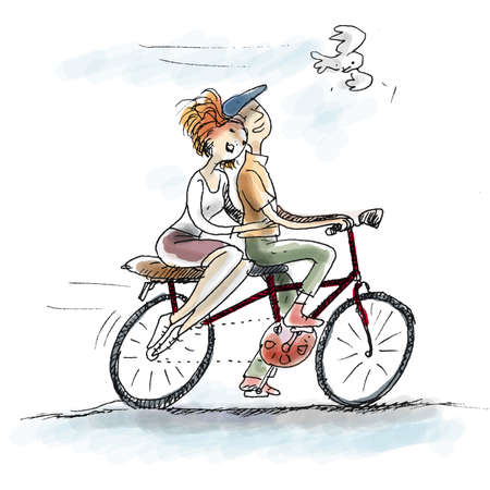 A Couple are in love on the bike riding in the country cheek by cheekの写真素材