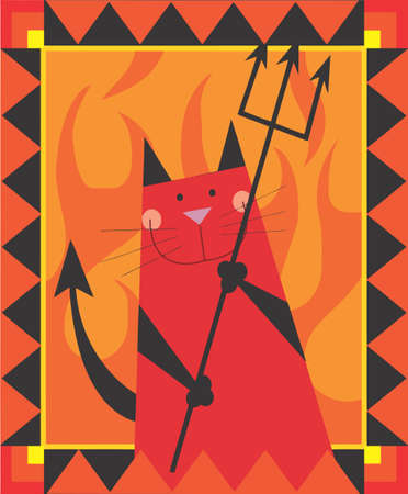 Devil cat is smiling by holding the tridentの写真素材