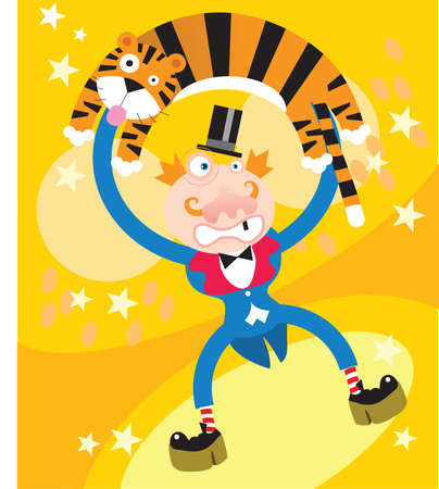 A tiger and a man are performing in circusの写真素材