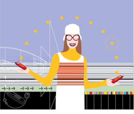 An illustration of a fashionable woman and cellular phonesの写真素材