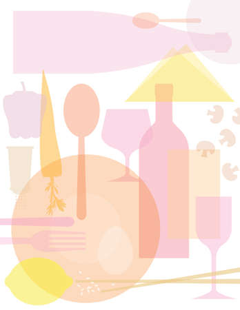 A colourful illustration of some silhouettes of eating objectsの写真素材