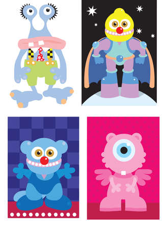 a digital illustration of four monster cartoon charactersの写真素材