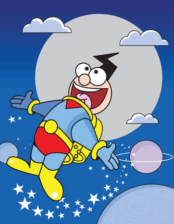 A rocket man is flying on the spaceの写真素材