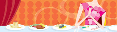 An illustration of a nice meal setting on a table  in a restaurantの写真素材