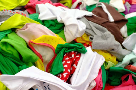 Women clothing on a market stallの写真素材