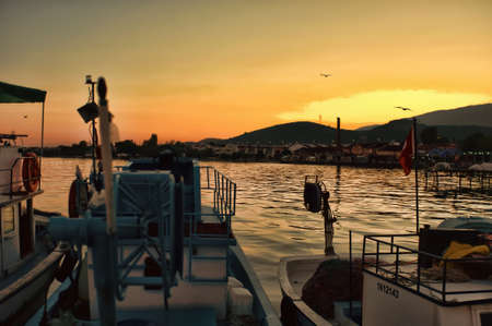 Fishing boats at duskのeditorial素材