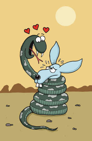 Snake is in love with rabbitのイラスト素材