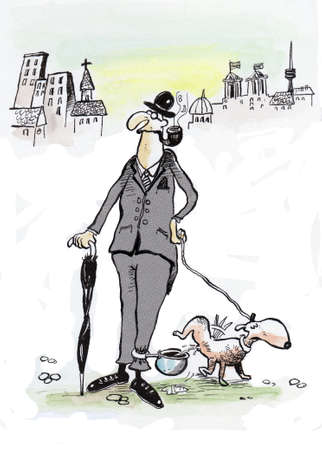 English gentlemen and his dogの写真素材