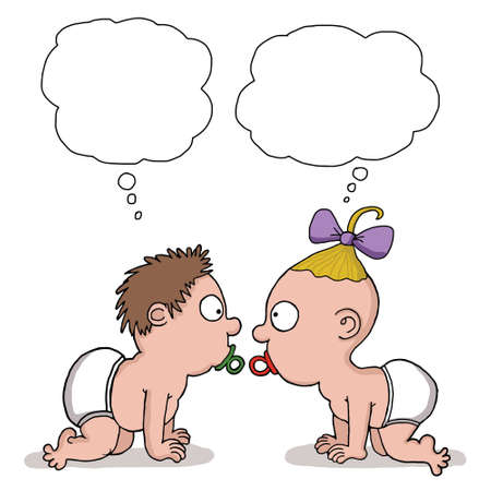 Cartoon of two babies with blank speech captionsのイラスト素材