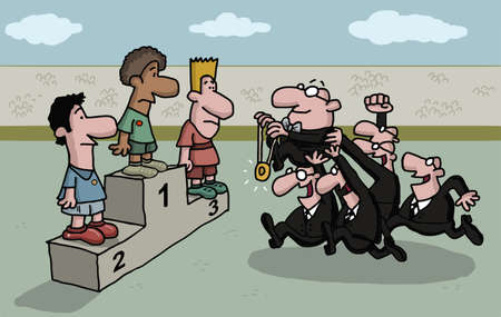 Conceptual cartoon of  a medal ceremony in sportsのイラスト素材