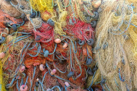 Close up shot of fishermen's net in variety colorsの写真素材