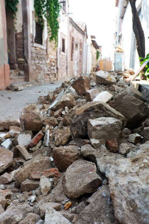 Rubbles on the street during road workの写真素材