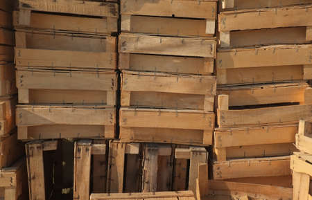 Group of wooden boxes piled upの写真素材
