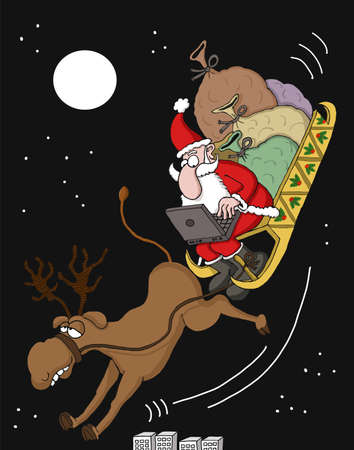 Mobile Santa checking online ordersのイラスト素材