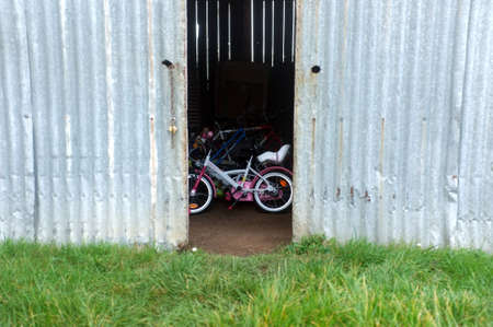Bicycles in a metal hutのeditorial素材