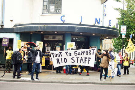 Rio Cinema workers strike over living wage and job cuts in London, Englandのeditorial素材