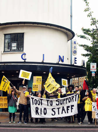 Rio Cinema workers strike over living wage and job cuts in London, Englandのeditorial素材