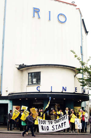 Rio Cinema workers strike over living wage and job cuts in London, Englandのeditorial素材