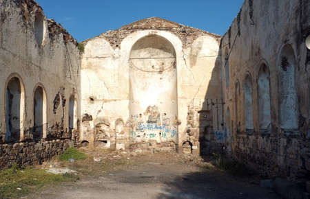 Old church ruins with no roofの写真素材