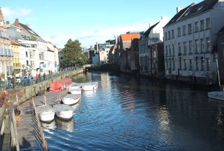 Scenery with a canal in the middle of the city of Ghent in Belgiumのeditorial素材
