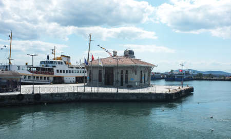 Public transport boat docked in Bostanci port in Istanbulの写真素材