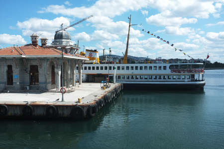 Public transport boat docked in Bostanci port in Istanbulの写真素材