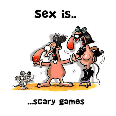 Sex players scared of little mouseの写真素材