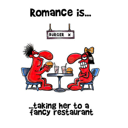 Couple is eating romantic dinner in a fast food restaurantの写真素材