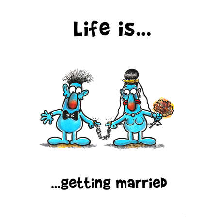 Couple are just married have chains in their finger instead of fingersの写真素材