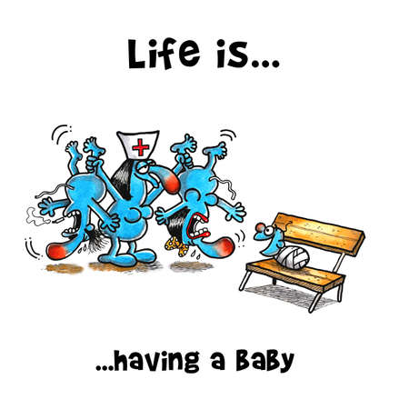 Nurse is holding parents from legs to show to their babyの写真素材
