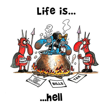Couple in hell's boiler being boiled by hell demonsの写真素材