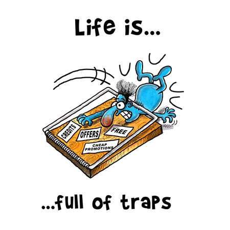 Man gets caught in a mouse trap for falling modern day baitsの写真素材