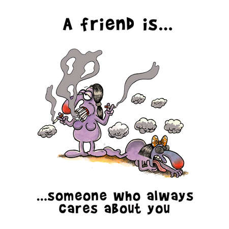Woman is smoking too much that her friend is suffocatedの写真素材