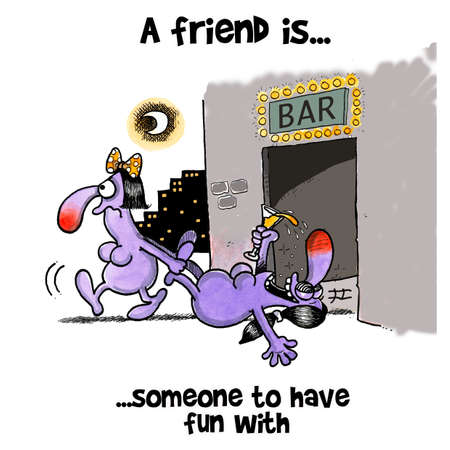 Woman is pulling her drunk friend out of a barの写真素材