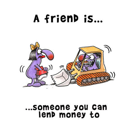 Man wants to borrow money from his friend with a caterpillarの写真素材