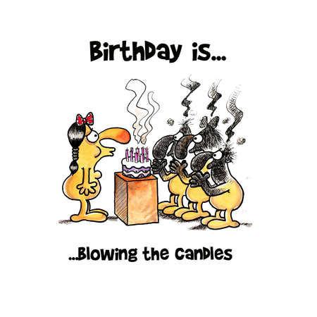 Woman blow the candles on her birthday to his friends facesの写真素材