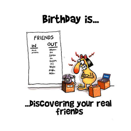 Woman is making in & out list of her friends on her birthdayの写真素材
