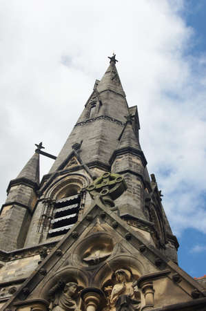 Medieval church tower from lower angleの写真素材