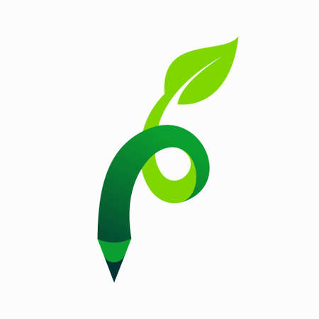 pencil and leaf logo combinationのイラスト素材