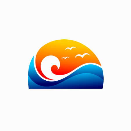 sun and sea vector, sunset logo designのイラスト素材