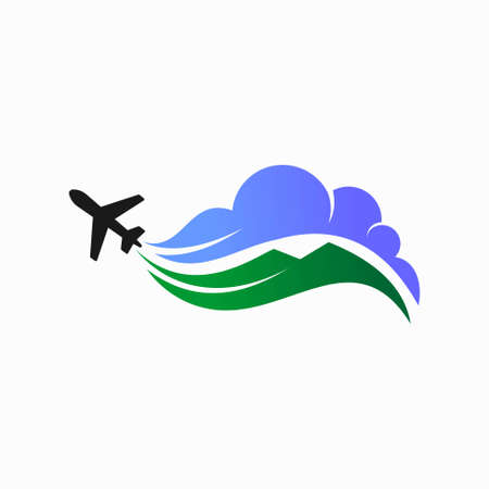 Airplane icon with mountains and cloudsのイラスト素材