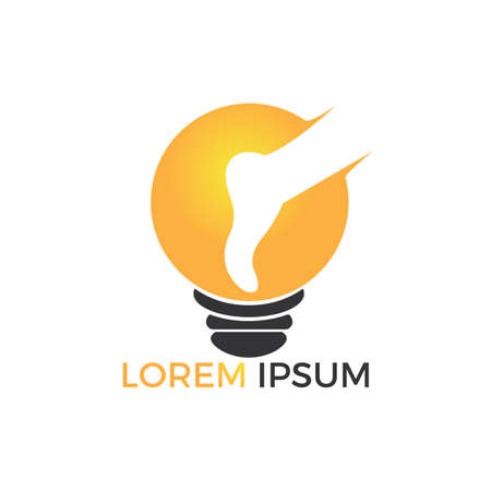 Foot and ankle podiatry vector logo design. Foot with lamp bulb logo design template. Ideas for Foot care and massage logo design.のイラスト素材