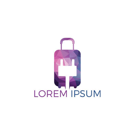 Electric power plug and travel bag vector logo design. Power logo design template. Power energy symbol.のイラスト素材