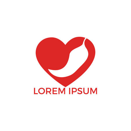 Chilli and heart vector logo design.Hot food logo concept vector.  Hot chili icon symbol.のイラスト素材