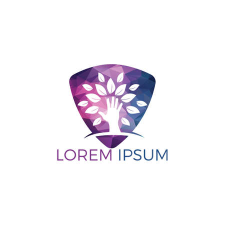 Creative green hand tree logo design. Natural products logo. Cosmetics icon. Spa logo. Beauty salon or yoga logo.のイラスト素材