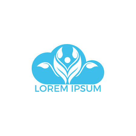 Human character with leaves and cloud logo design. Health and beauty salon logo.  Nature and fitness logo.のイラスト素材