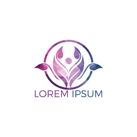 Human character with leaves logo design. Health and beauty salon logo.  Nature and fitness logo.のイラスト素材