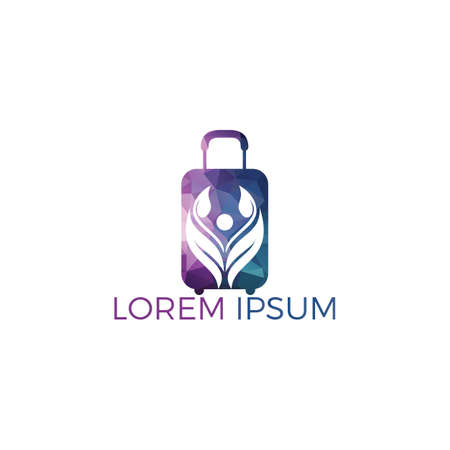Human character with leaves and travel bag logo design. Nature travel logo design template.のイラスト素材