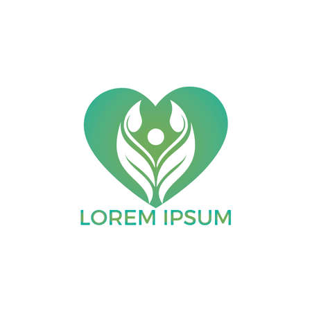 Human character with leaves and heart logo design. Health and beauty salon logo.  Nature and fitness logo.のイラスト素材