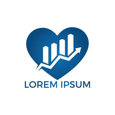 Business abstract heart shape logo symbol. Growth creative symbol concept. Increase, bank profit, grow up arrow abstract business logo. Stock finance market, progress line, graph chart icon.のイラスト素材